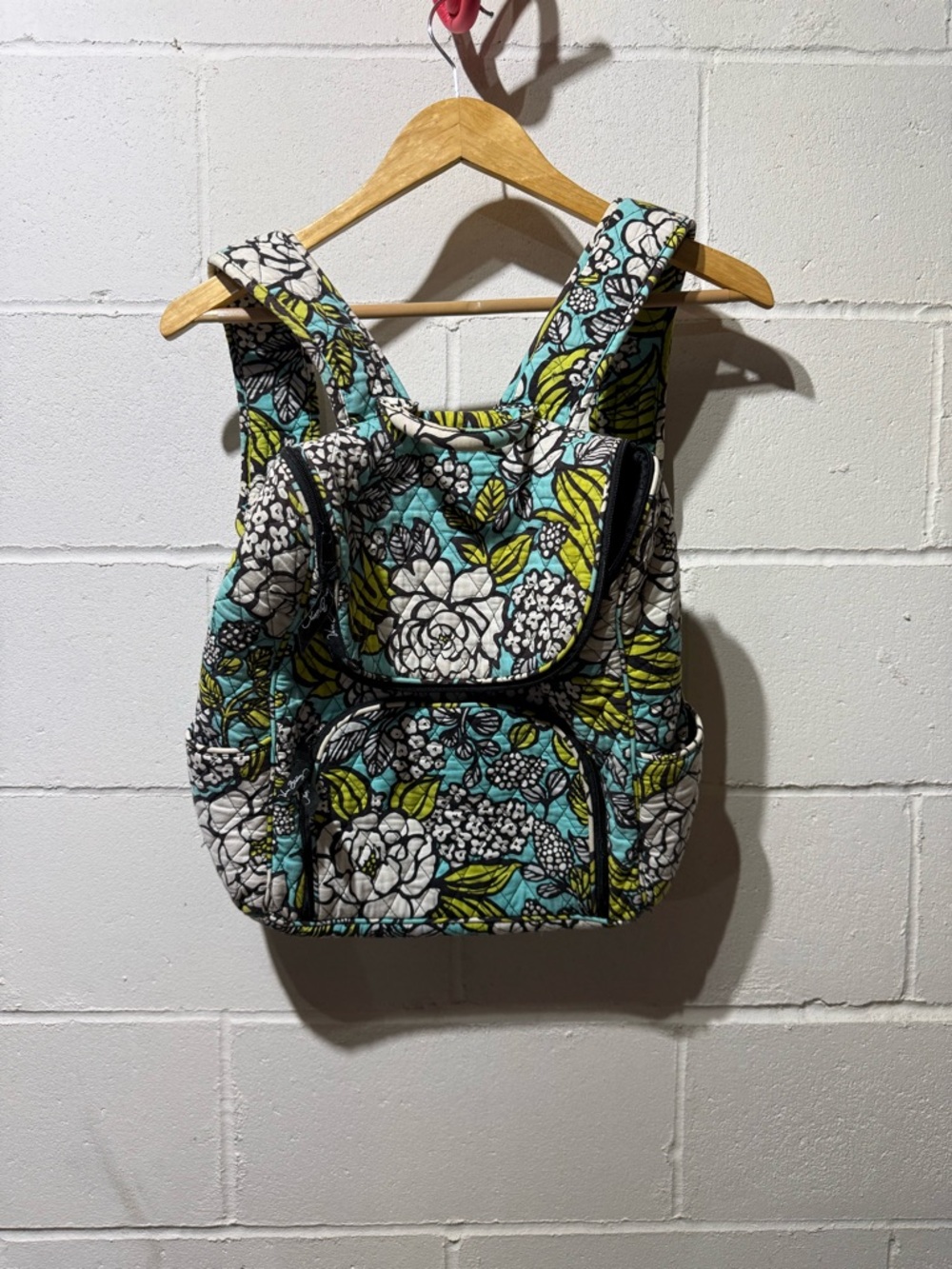 Vera Bradley Quilted Floral Backpack in Aqua, White & Lime
